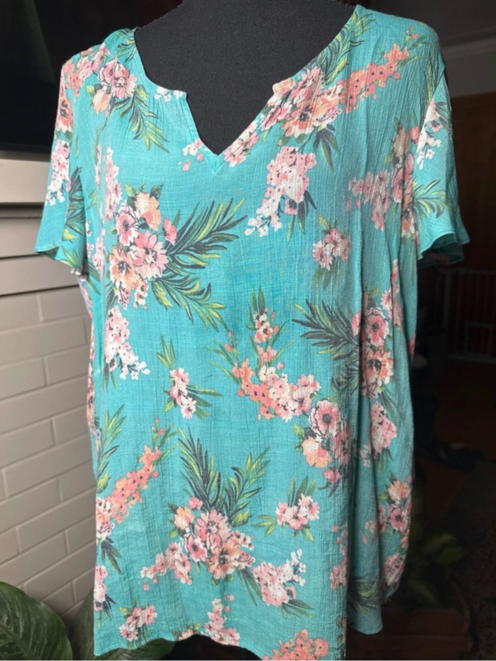 Counterparts Teal Floral Split-Neck Tunic